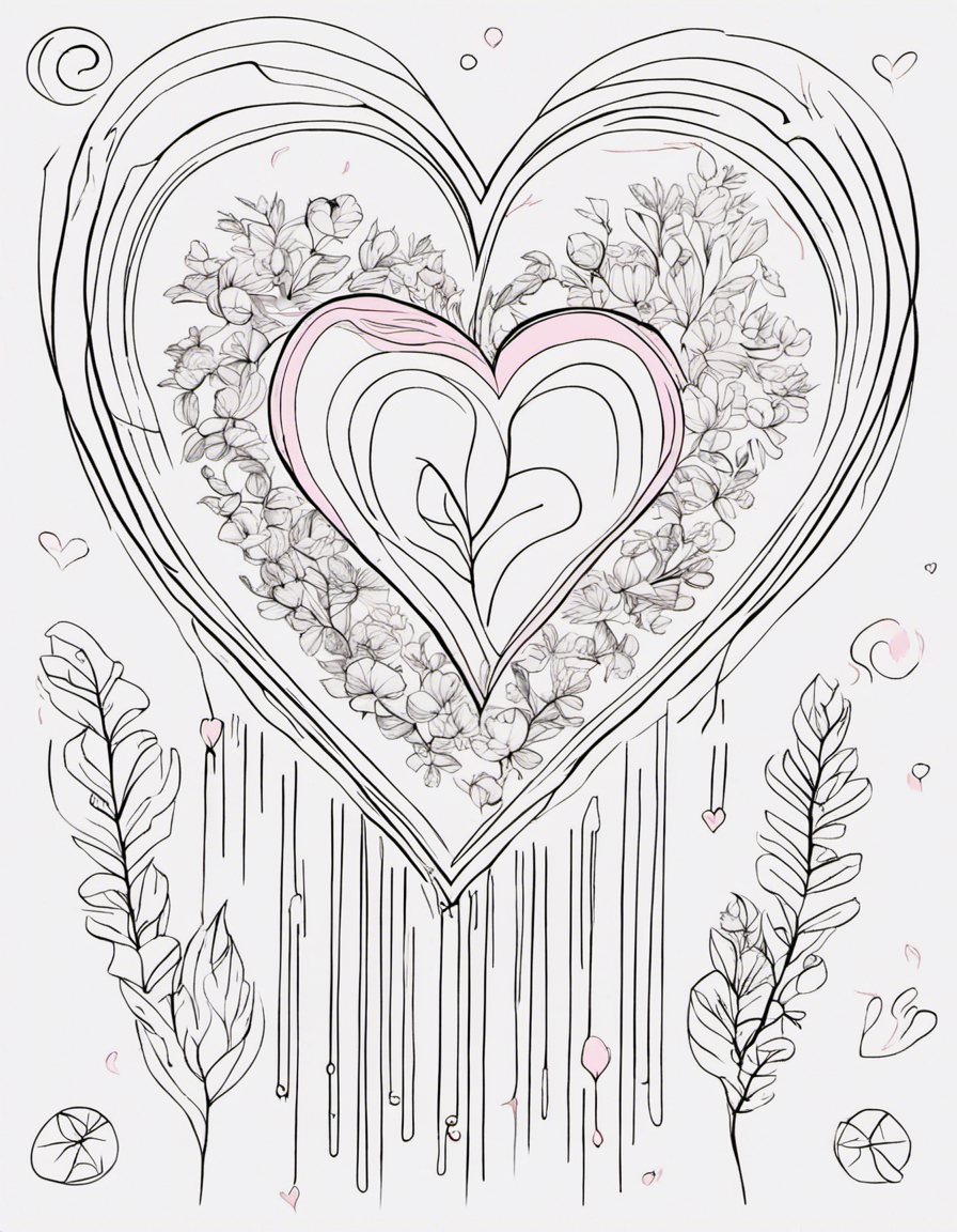 Heart image with pink black side coloring page