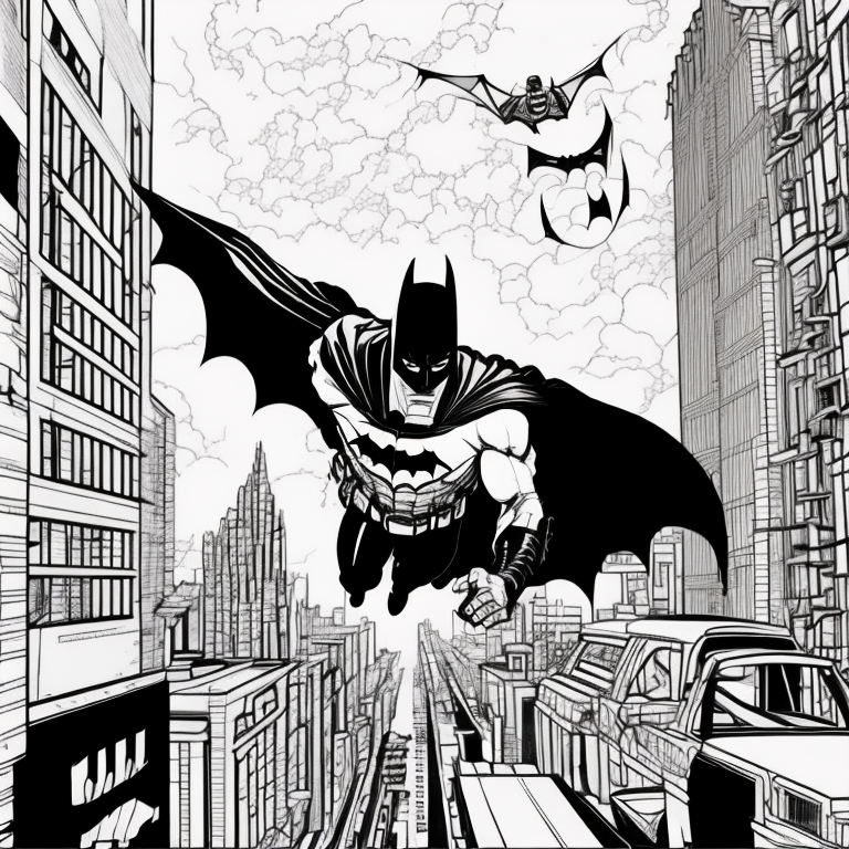 Batman flying in Gotham city  coloring page