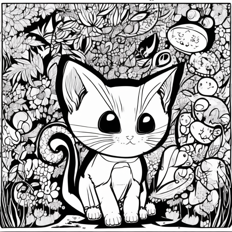 crie uma imagem colorida de um gatinho para capa de livro coloring page