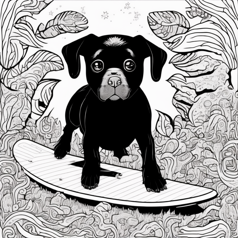 A black dog learning to surf