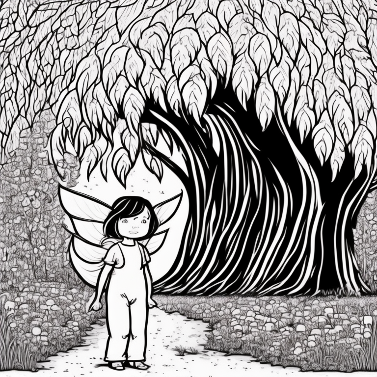 willow tree and  baby fairy  coloring page