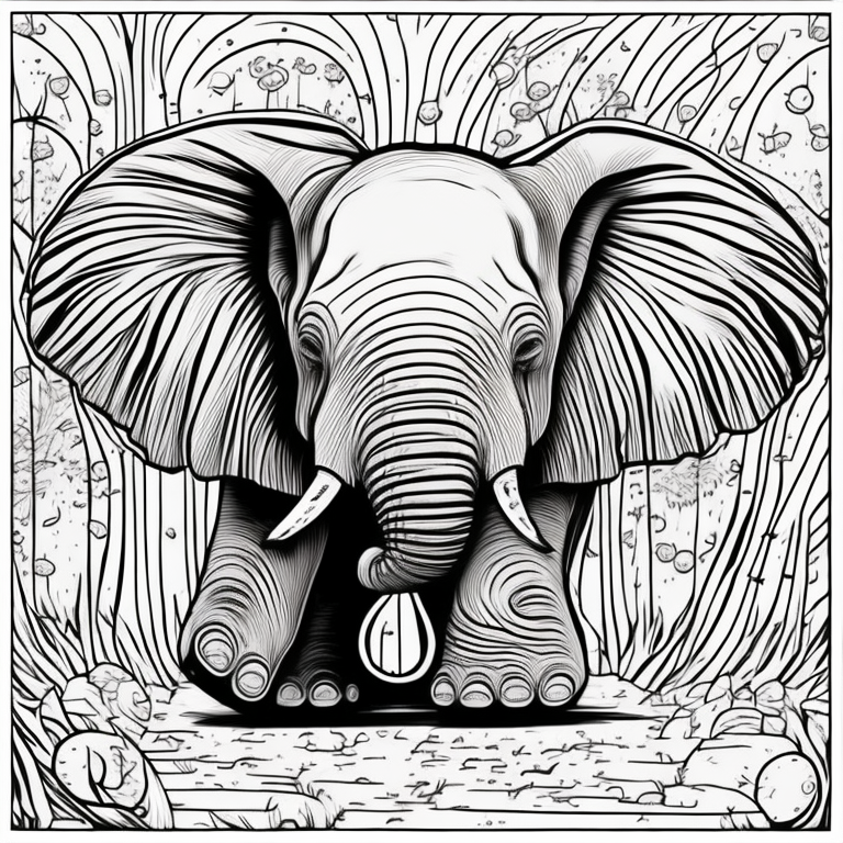 Baby elephant playing with a ball coloring page