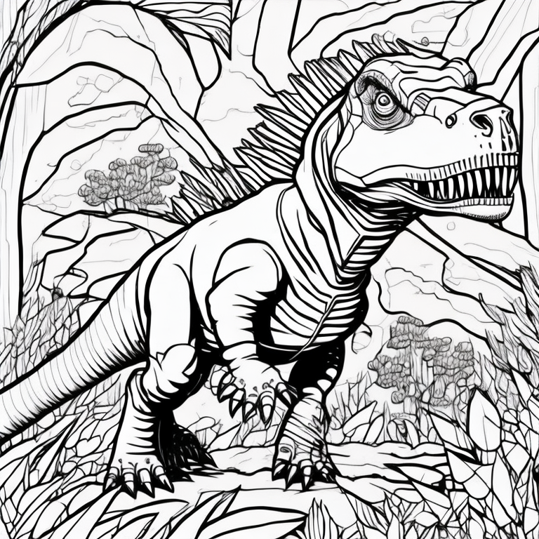 coloring page for kids, Tyrannosaurus rex dinosaur, thick lines, low details, high definition image