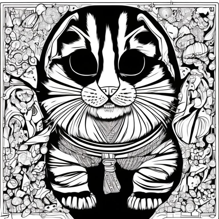 Faça um desenho em estilo realista de um gato em frente a um grande portal durante a noite coloring page