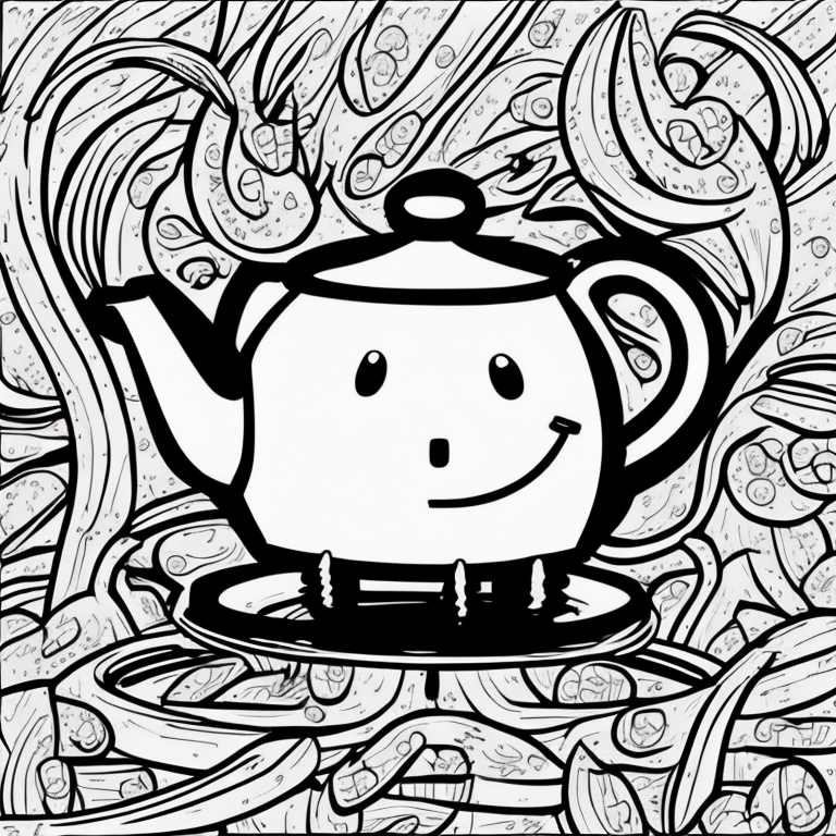 smiling teapot, cute coloring page