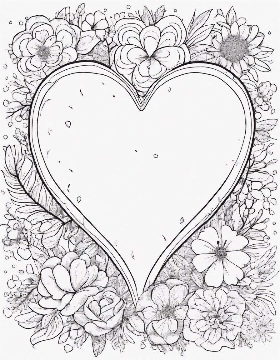 •	A large heart to color in, with smaller hearts and flowers around it. coloring page