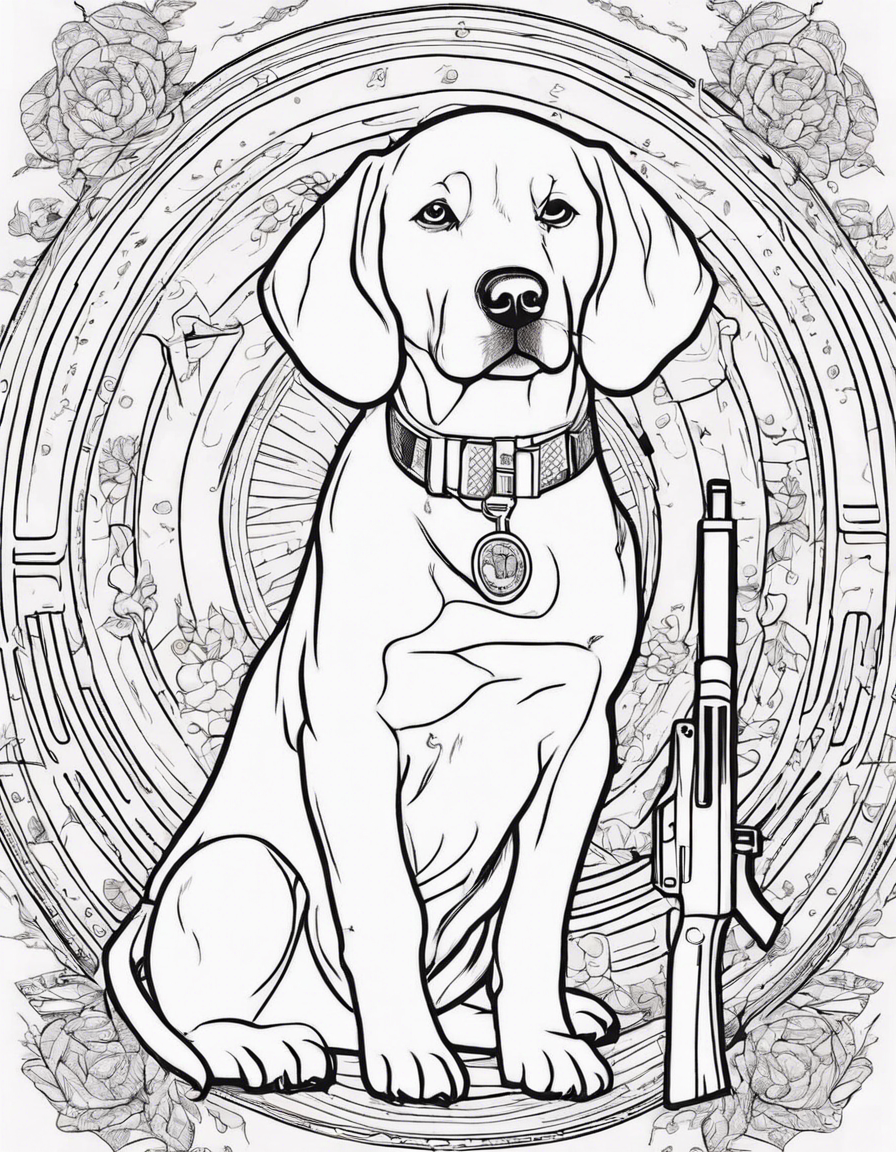 dog with kalashnikov coloring page