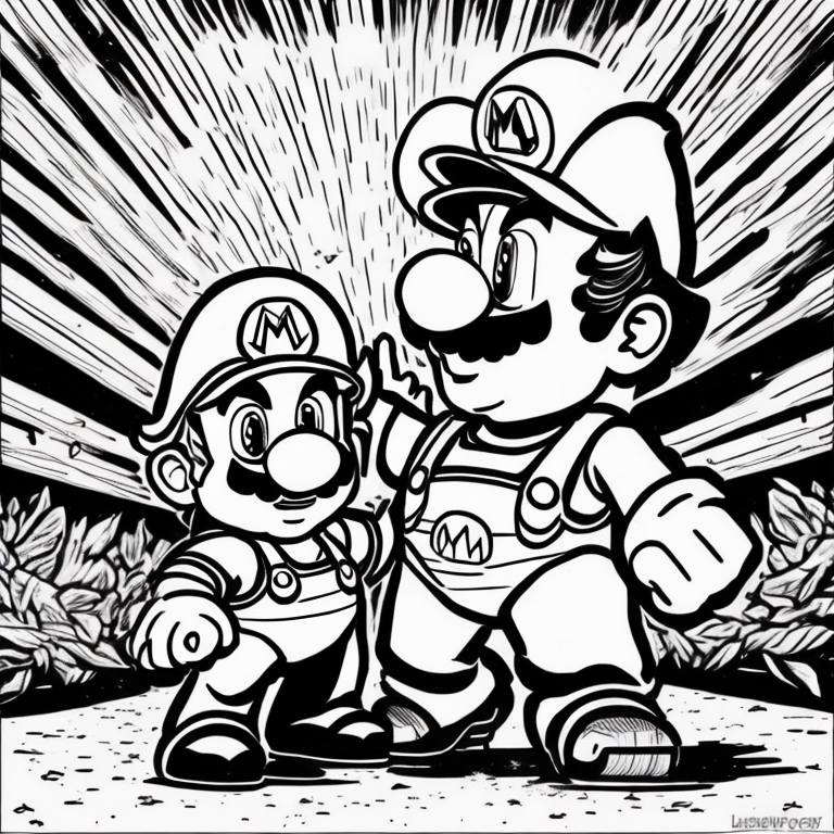 mario hi fiving bowser coloring page