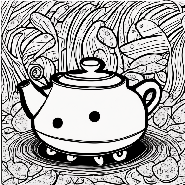 smiling teapot, cute coloring page