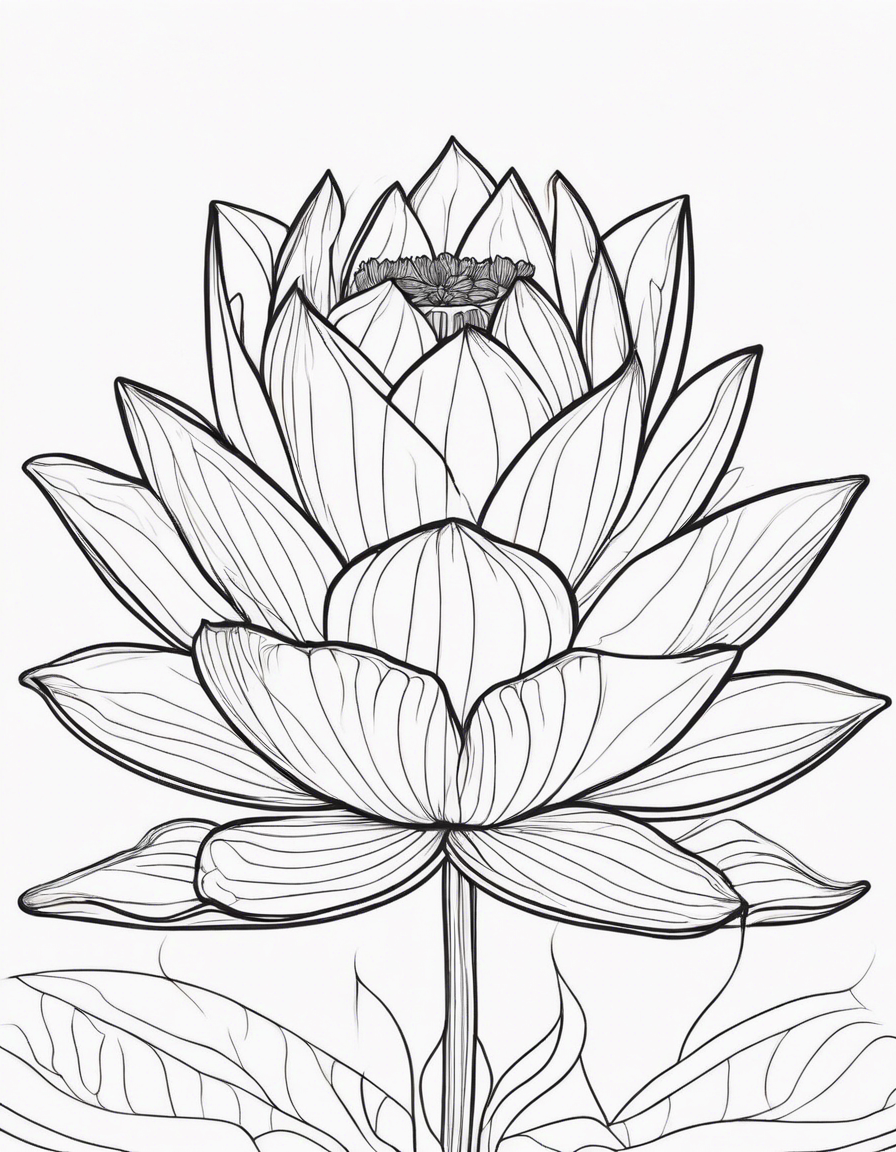 A lotus flower blooming at sunrise, symbolizing purity, enlightenment, and spiritual growth. coloring page