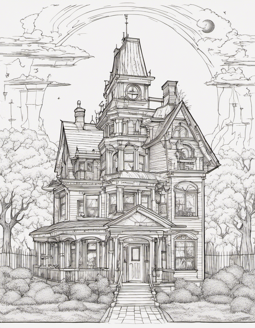 realistic haunted house coloring page