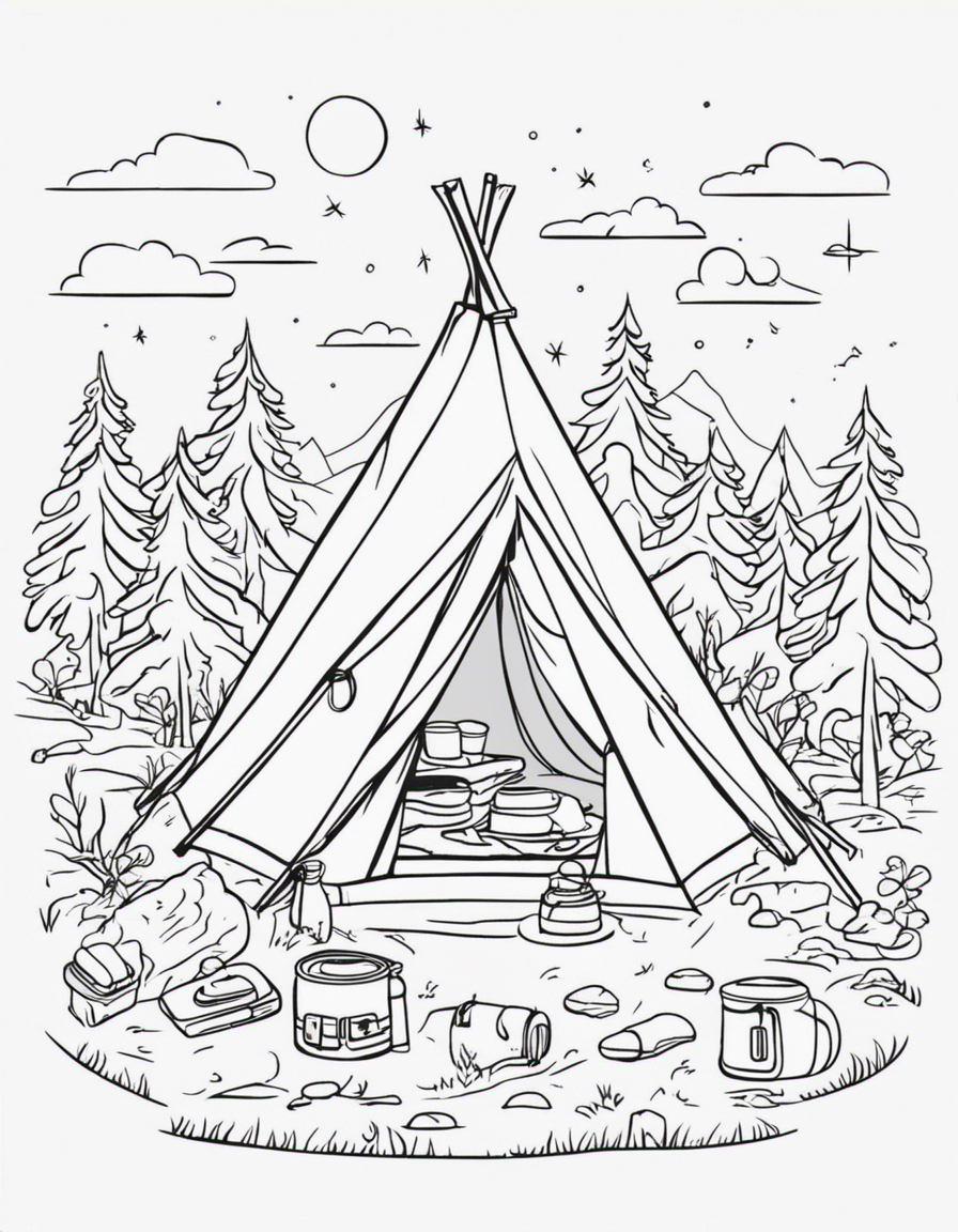 cartoon camping coloring page