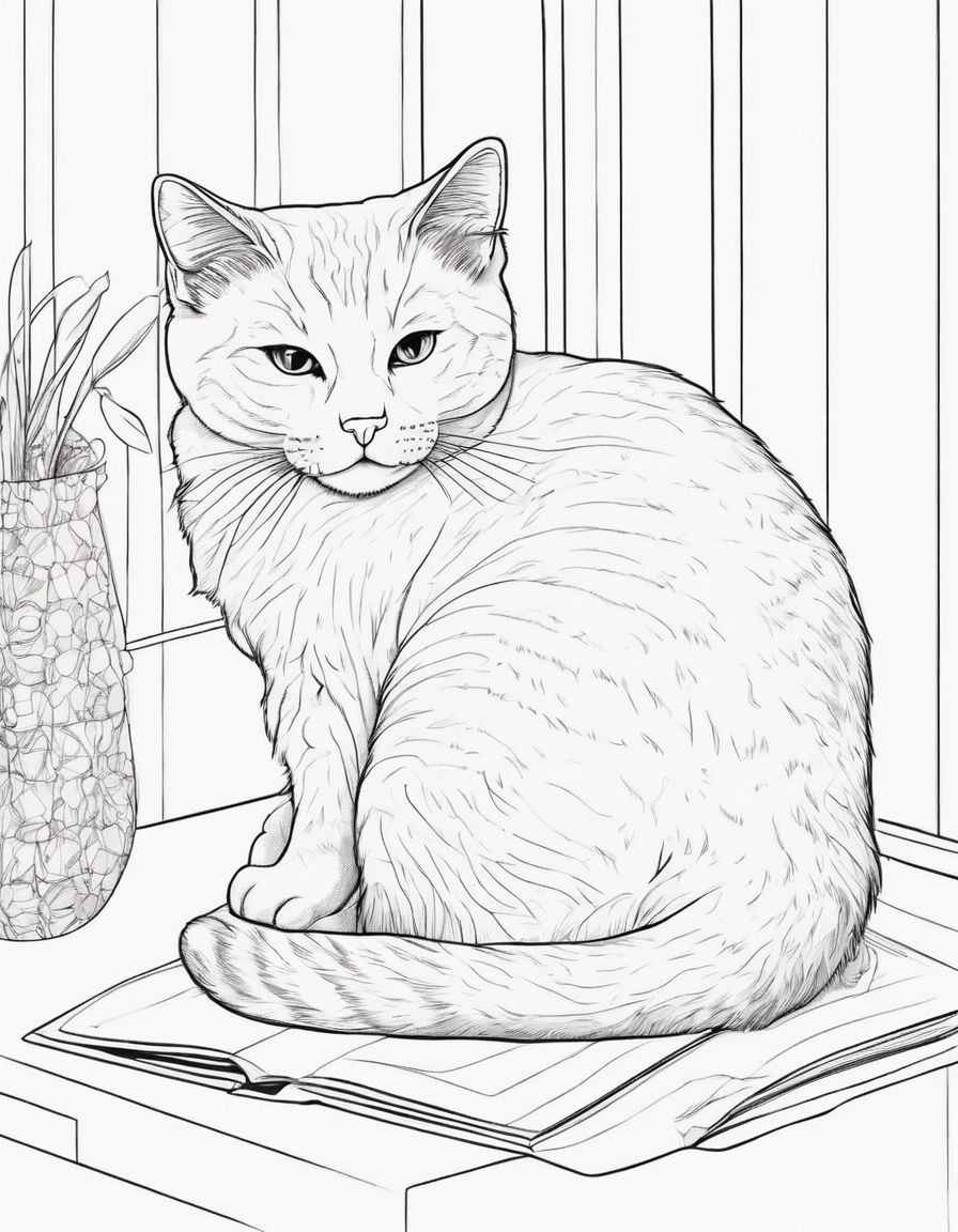 a cute cat at home sleeping coloring page