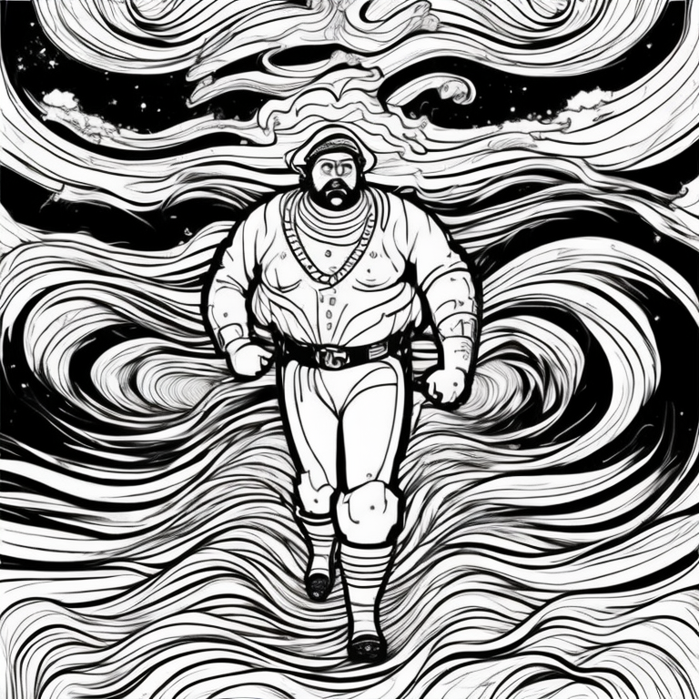 sultan walking through the open sea with big waves coloring page