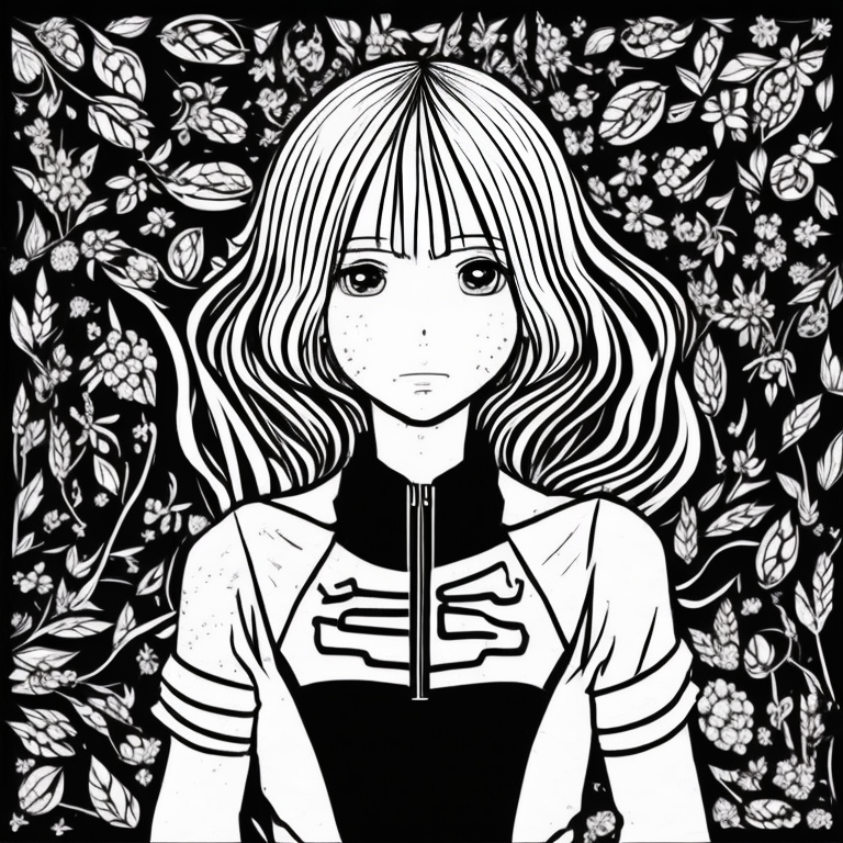 Menina anime de cabelo preso coloring page