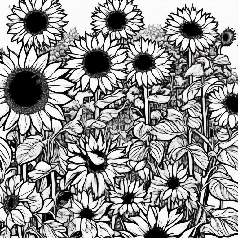 Sunflowers in a garden coloring page