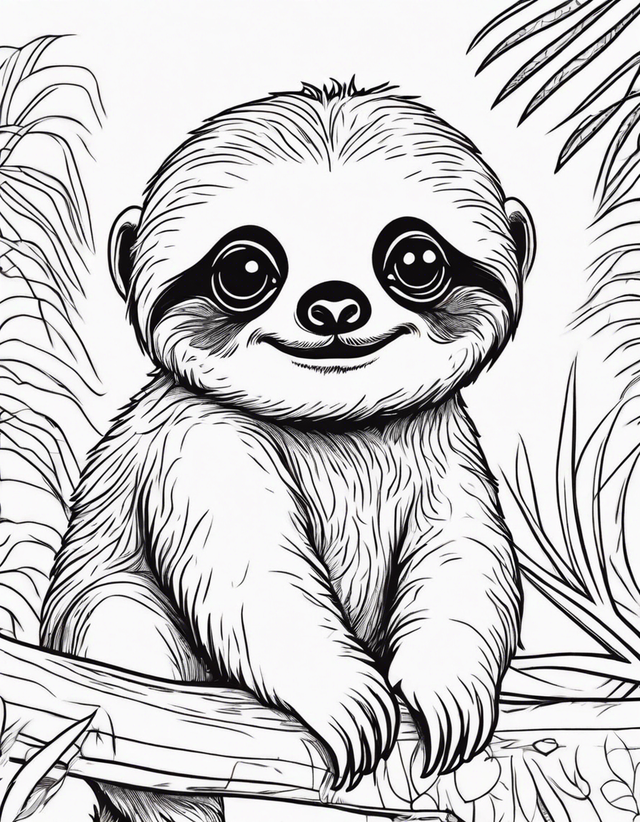 cute baby sloth with big amazing adorable eyes happy cartoon  coloring page