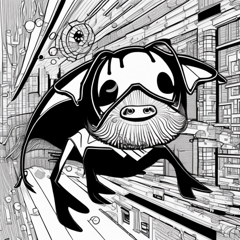 Spiderpig flying over Havas Creative office coloring page