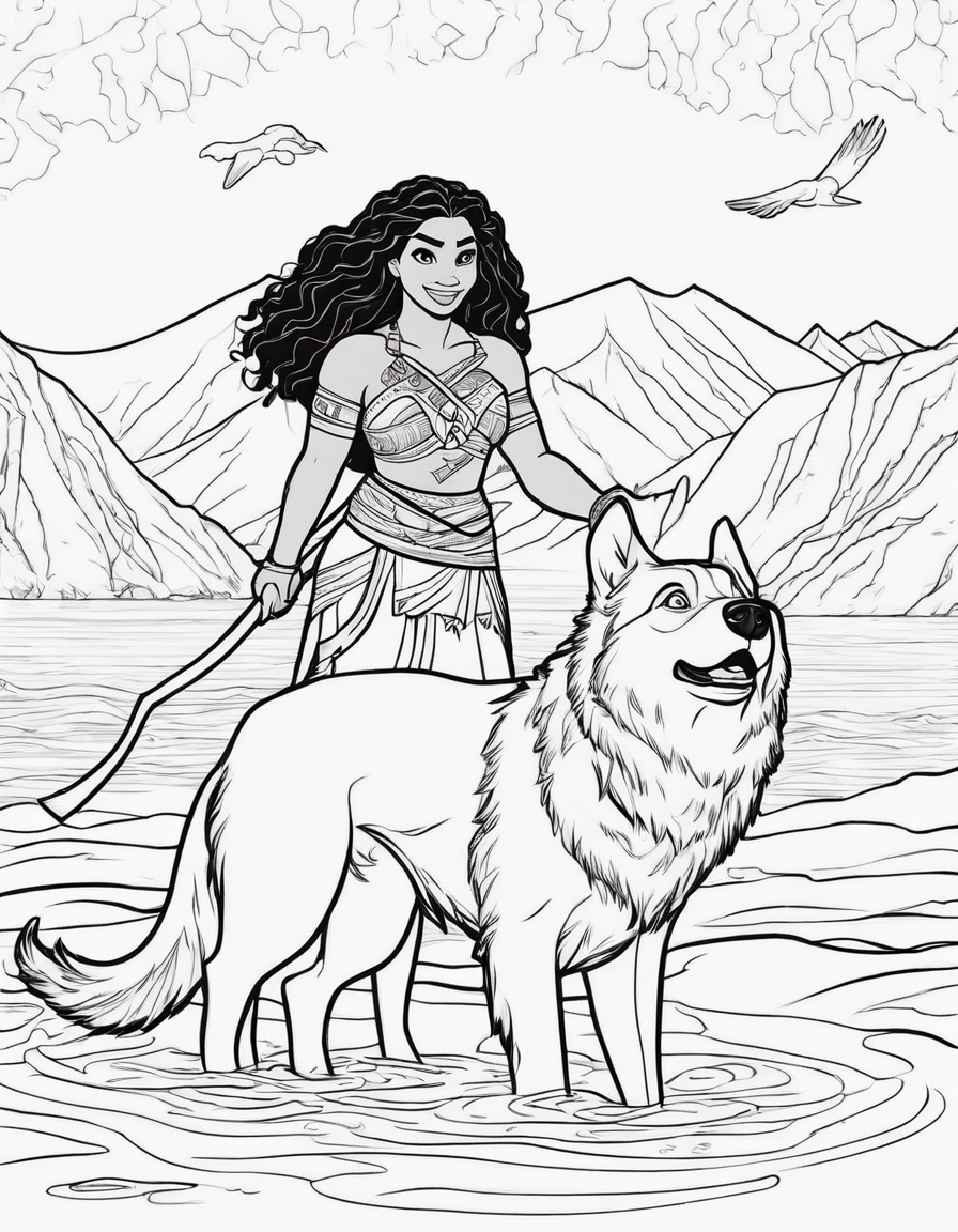 Moana in Alaska with the Iditarod  coloring page