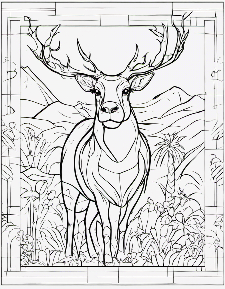 Coloring page for adults, bold lines, dark lines, all animals, white background, clean line art, thin line art