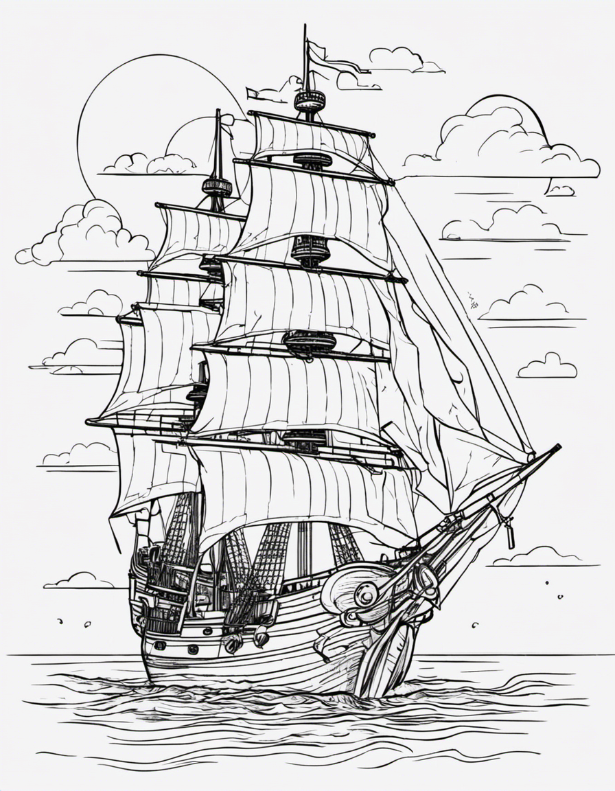 realistic pirate ship coloring page