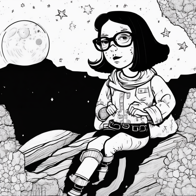 cute girl with glasses in an cliff looking at the moon