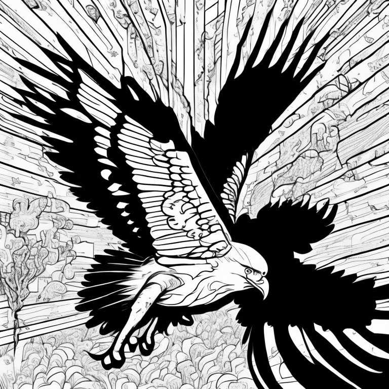 Flying baby eagle over at school for children coloring page