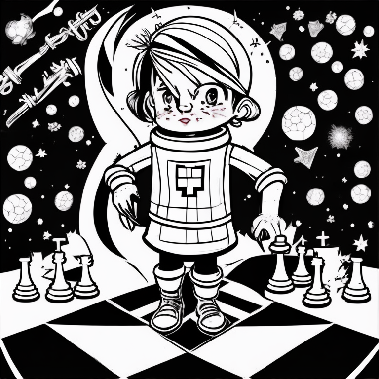 a girl with chess board coloring page