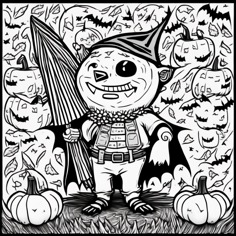 Happy gnome with a happy Halloween bat