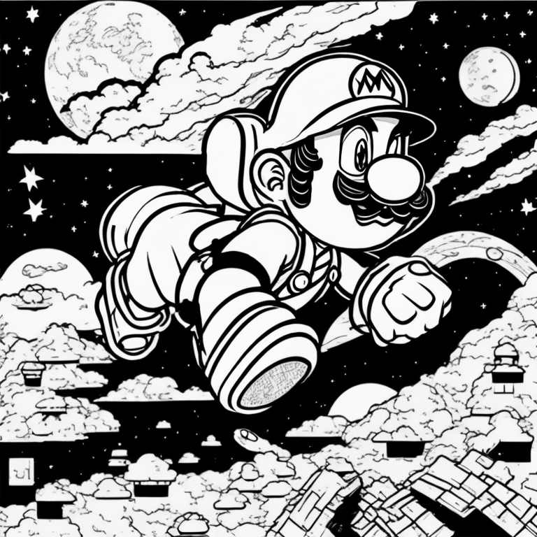 mario bros flying over the moon