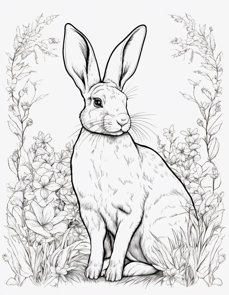 realistic rabbit coloring page