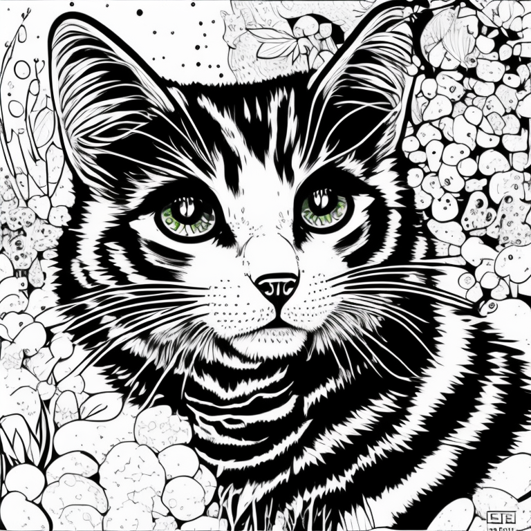 Desenhe um gato em um beco com paredes cobertas por grafites. A imagem deve ser em estilo realista coloring page