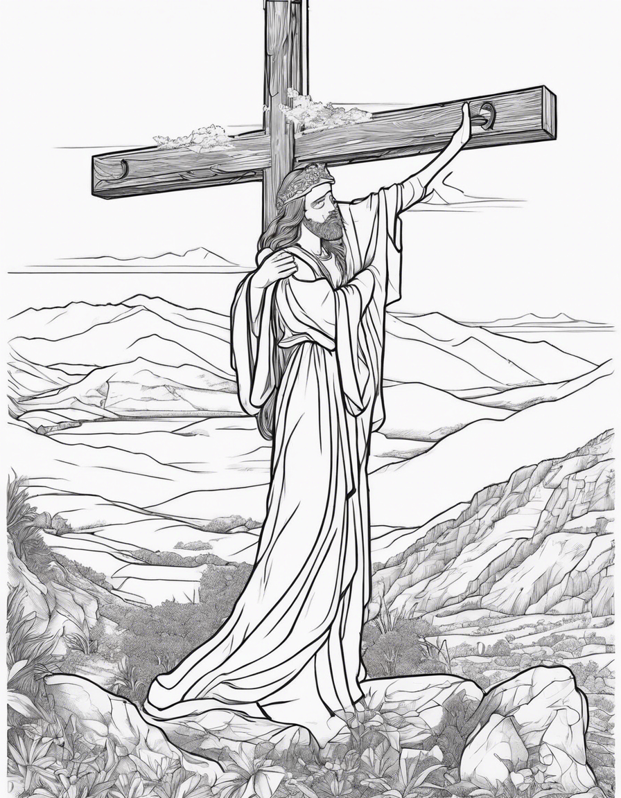 emperess st helena hugging the cross painting landscape realistic coloring page