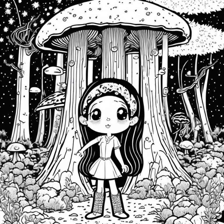 princess in a magical forest with giant mushroom