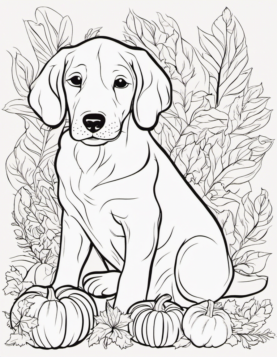 Puppy Thanksgiving theme coloring page