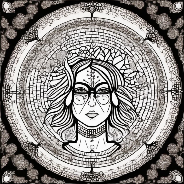 female surrounded by mandala coloring page