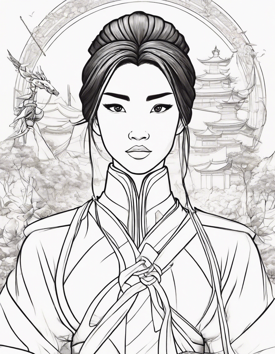 Mulan na batalha do império chinês coloring page