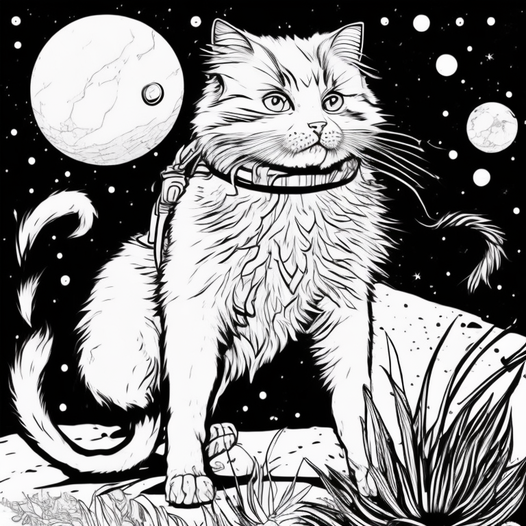 Crie um desenho em preto e branco para colorir e imprimir. O Desenho deve ter um estilo mais realista e imagem sem sombras ou cores. No desenho deve ter um cenário noturno, apresentando um gato em um telhado rodeado por prédios em uma rua vazia e um clima sombrio e de misterio. De enfase no gato. coloring page