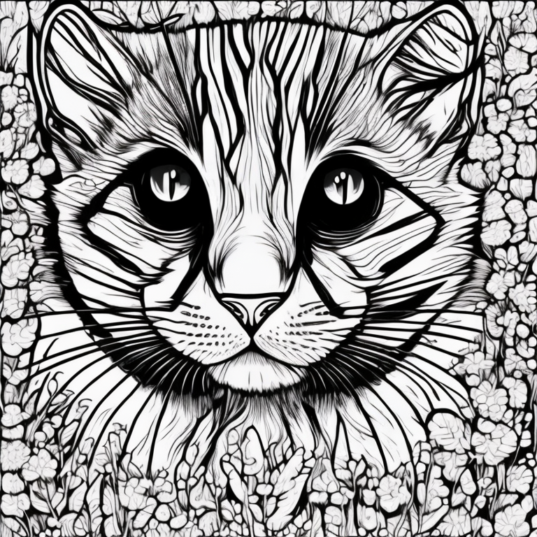  create a drawing of a realistic cat coloring page