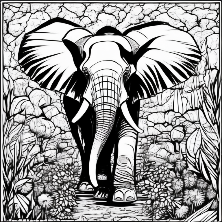 crie um elefante preto e branco para colorir coloring page