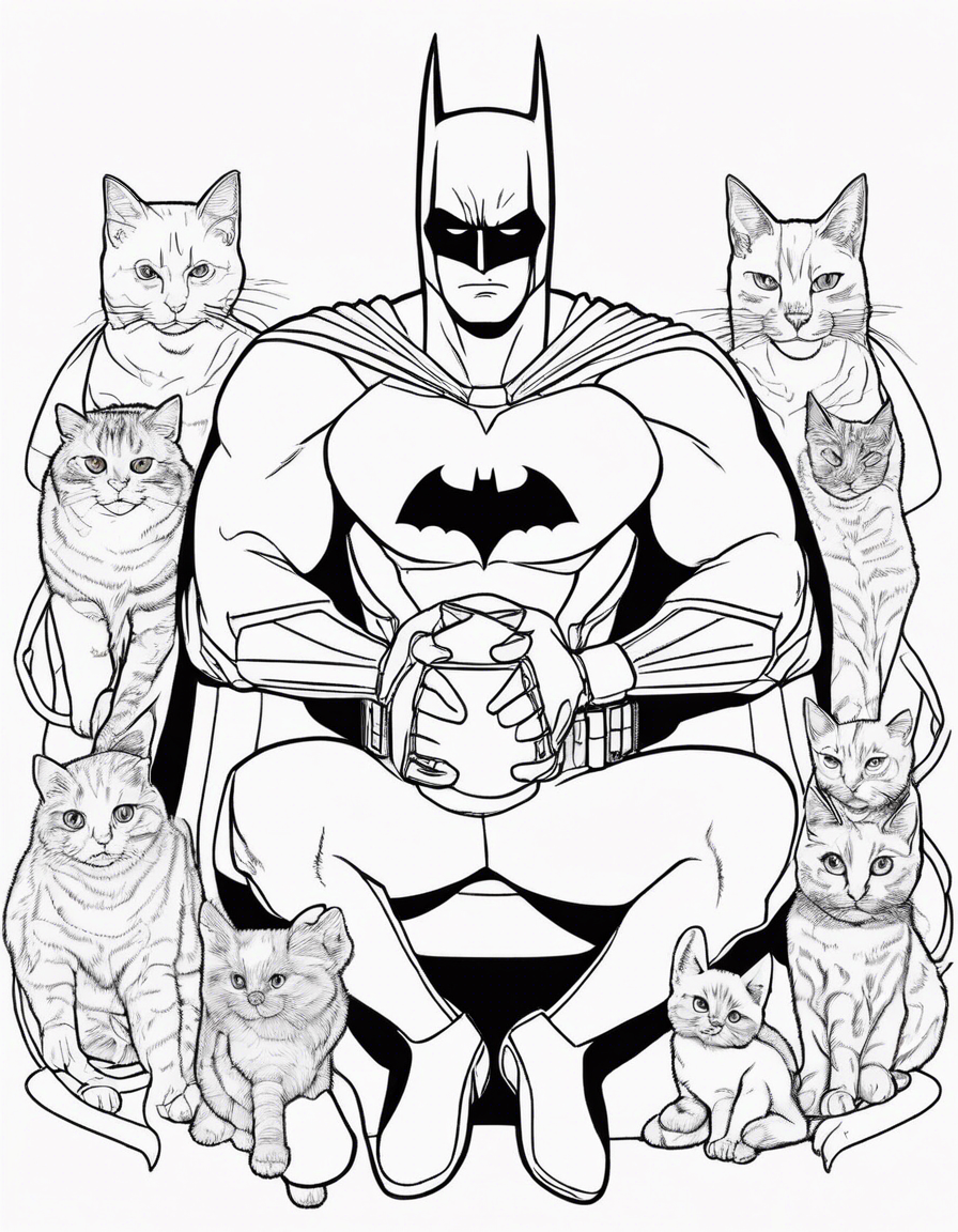 Batman tuning with cats coloring page