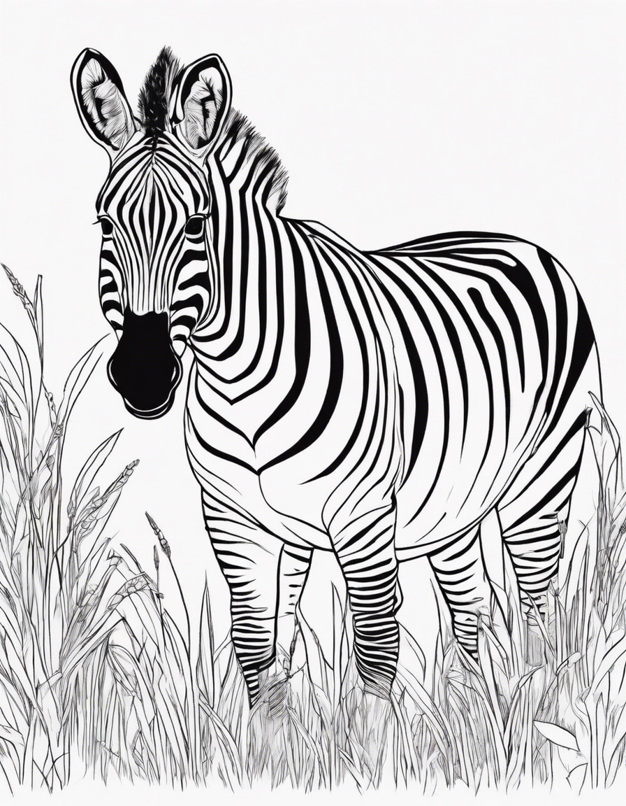  zebra in grass black and white lines  coloring page