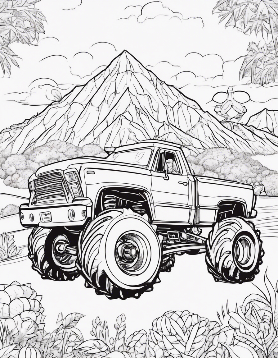 monster trucks and cocopuff cereal coloring page