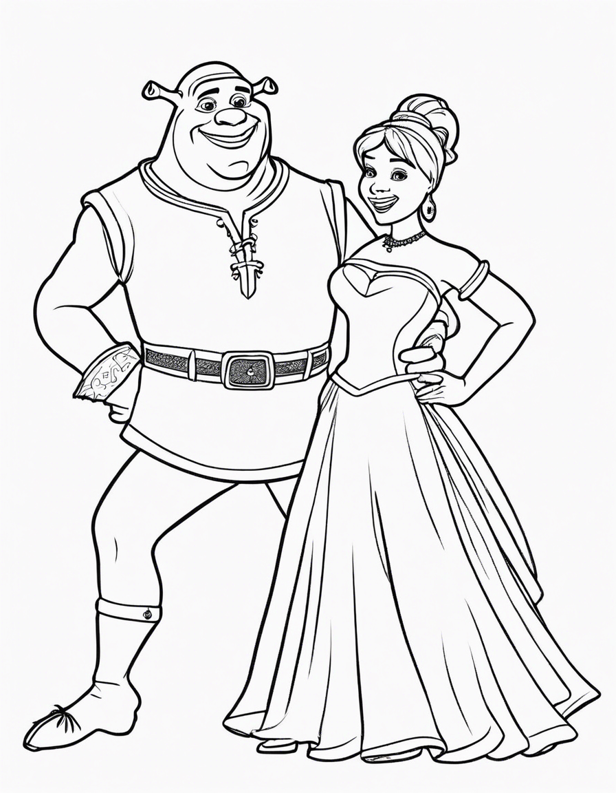 Shrek and Fiona dancing  coloring page