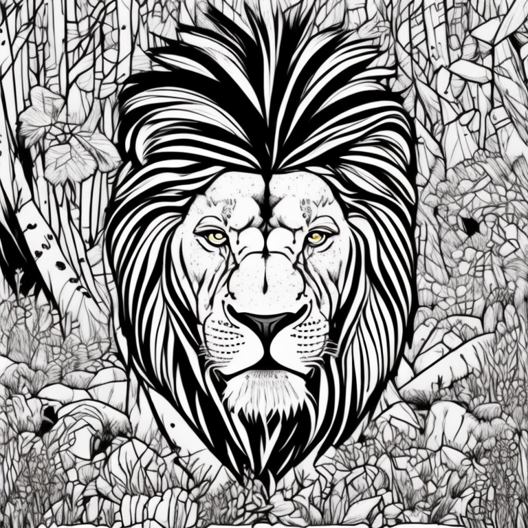 Lion in a jungle coloring page