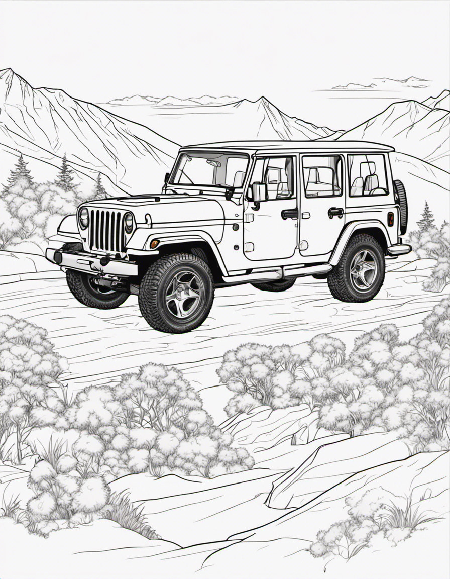 realistic jeep coloring page