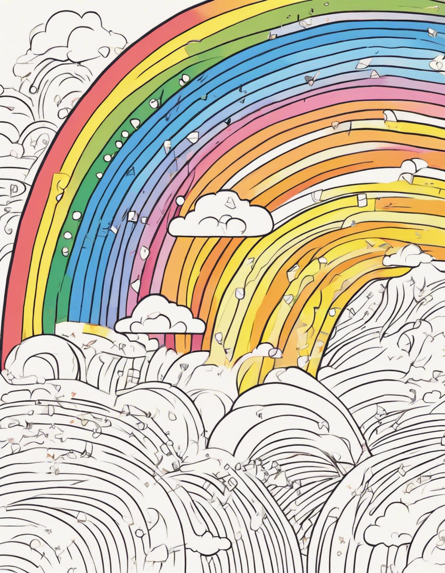 A rainbow made up of numbered arcs, each assigned a different color. coloring page