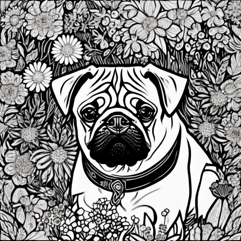 Pretty pug dog with flowers