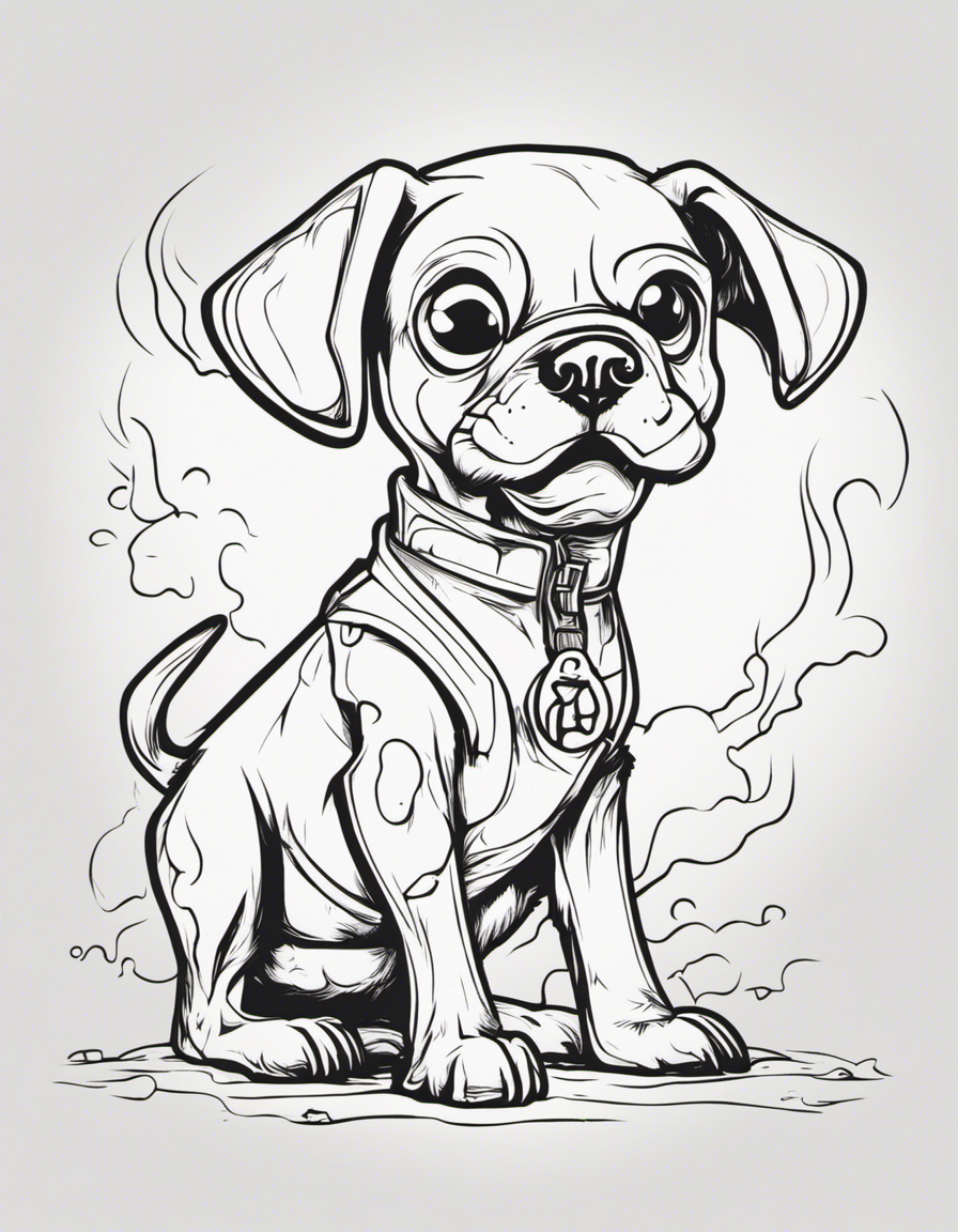 Cartoon puppy in apocalypse as zombie ￼ coloring page