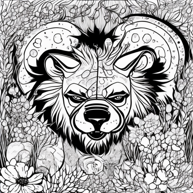 crie um leão preto e branco para colorir